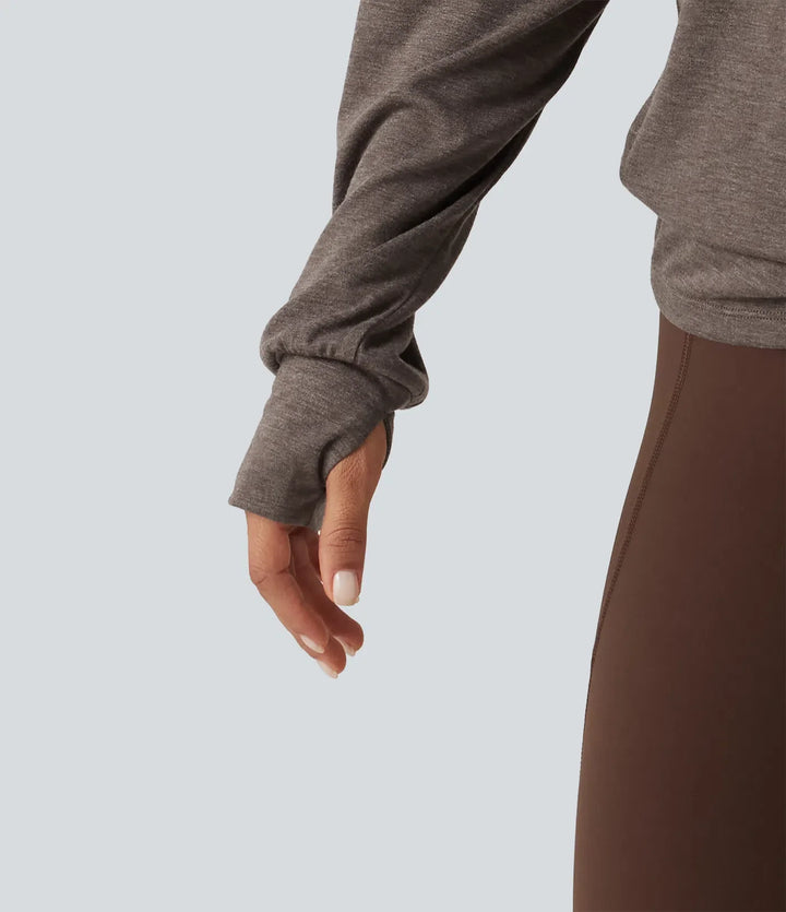 One Shoulder Long Sleeve Thumb Hole Yoga Sports Top