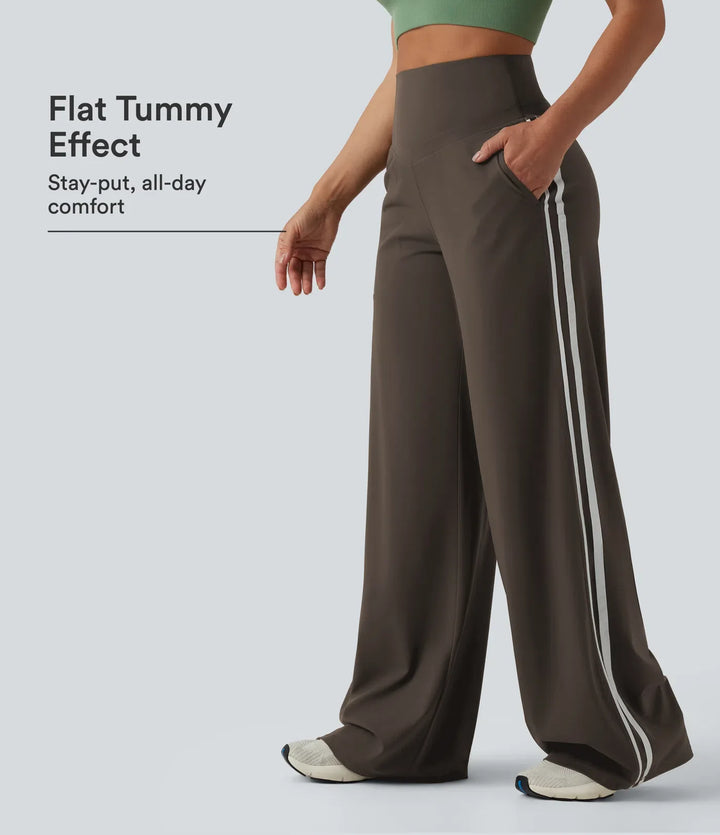 Halara UltraSculpt High Waisted Tummy Control Color Block Stripes Yoga Baggy Trousers with Pockets