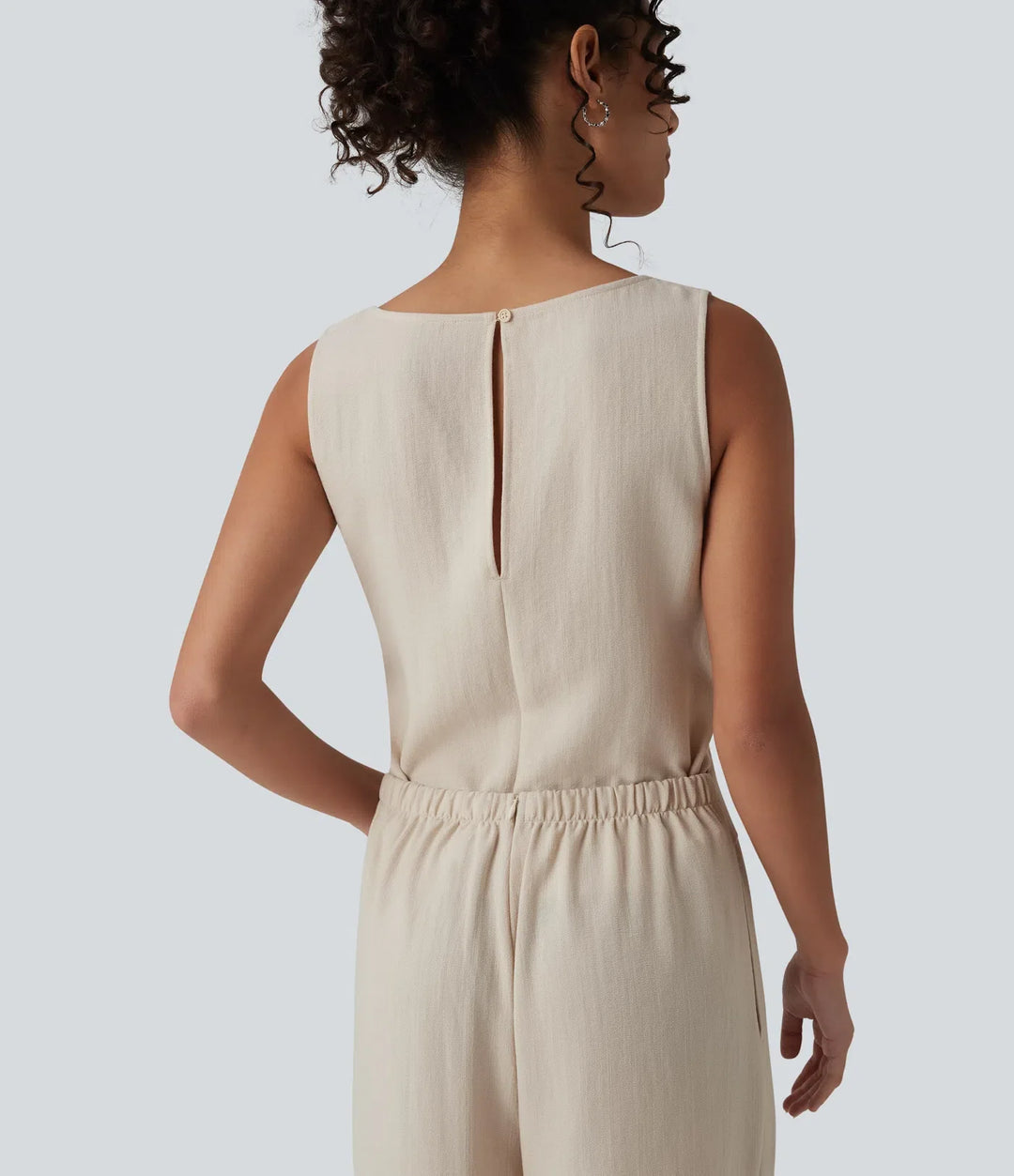 Scoop Neck Sleeveless Tie-front Casual Linen-Feel Jumpsuit with Pockets-Easy Peezy