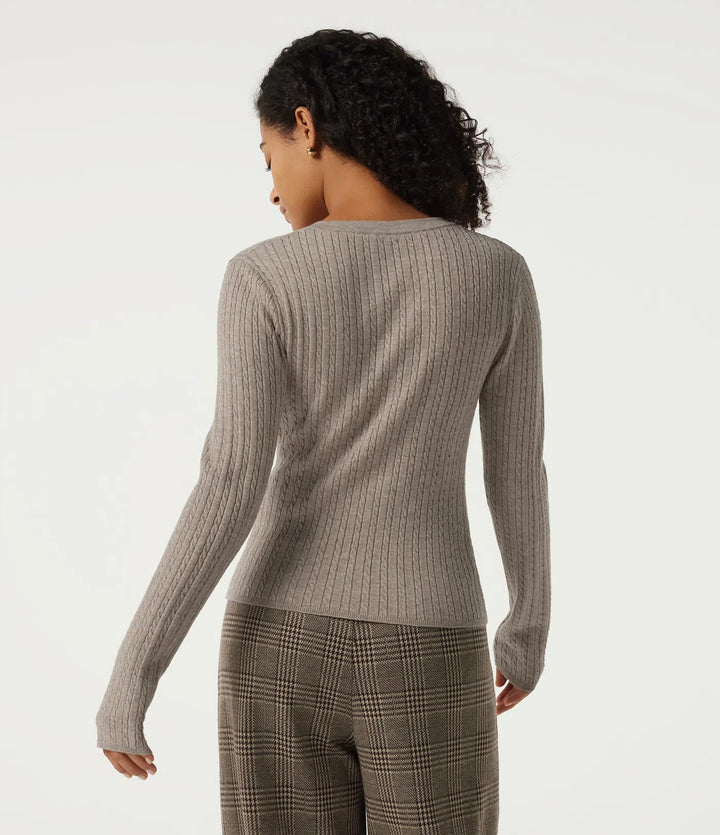 Henley Neck Cable Stitch Long Sleeve Work Jumper