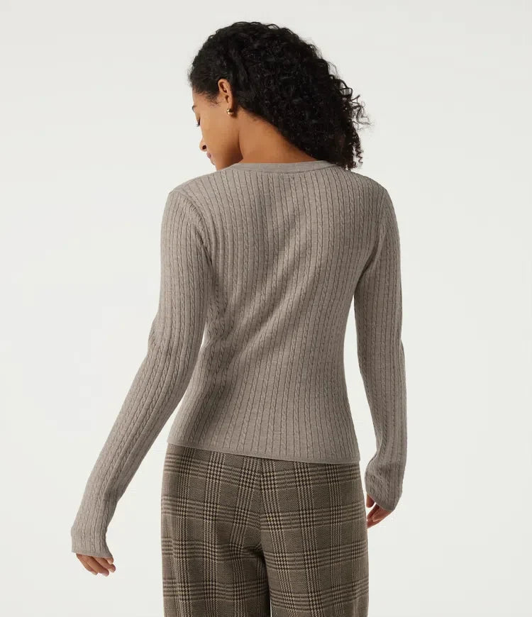 Henley Neck Cable Stitch Long Sleeve Work Jumper