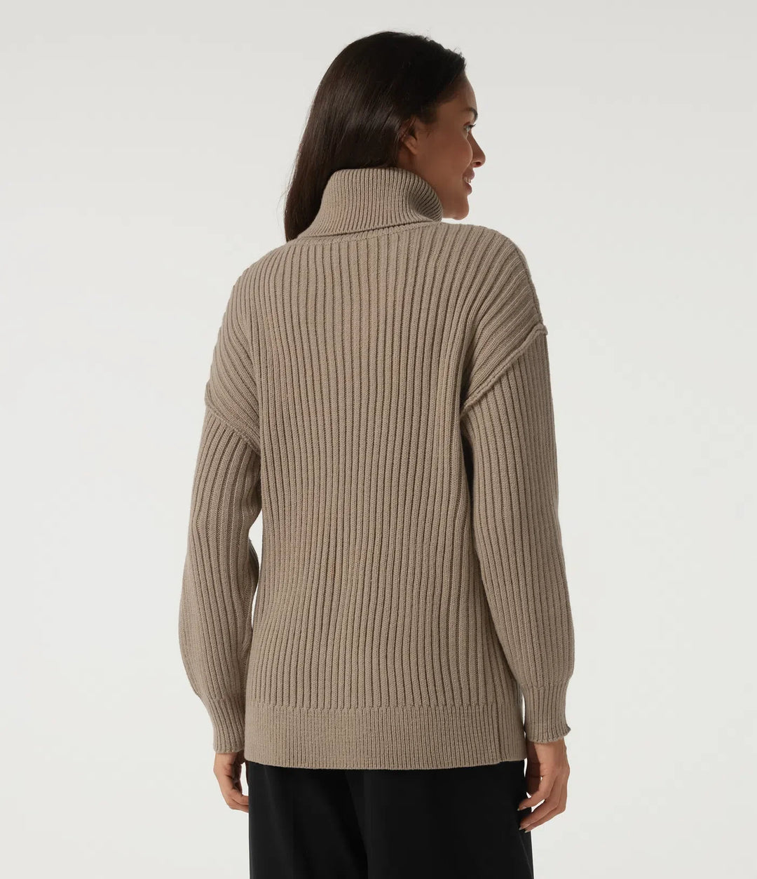 High Neck Long Sleeve Dropped Shoulder Casual Wool-Blend Jumper