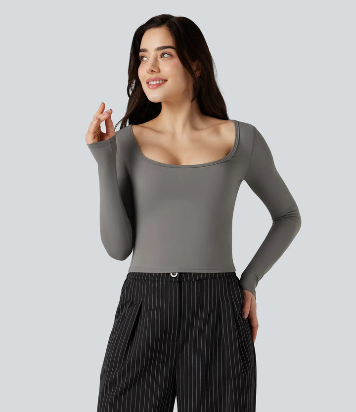 SoftlyZero Airy Scoop Neck Long Sleeve Work T-Shirt