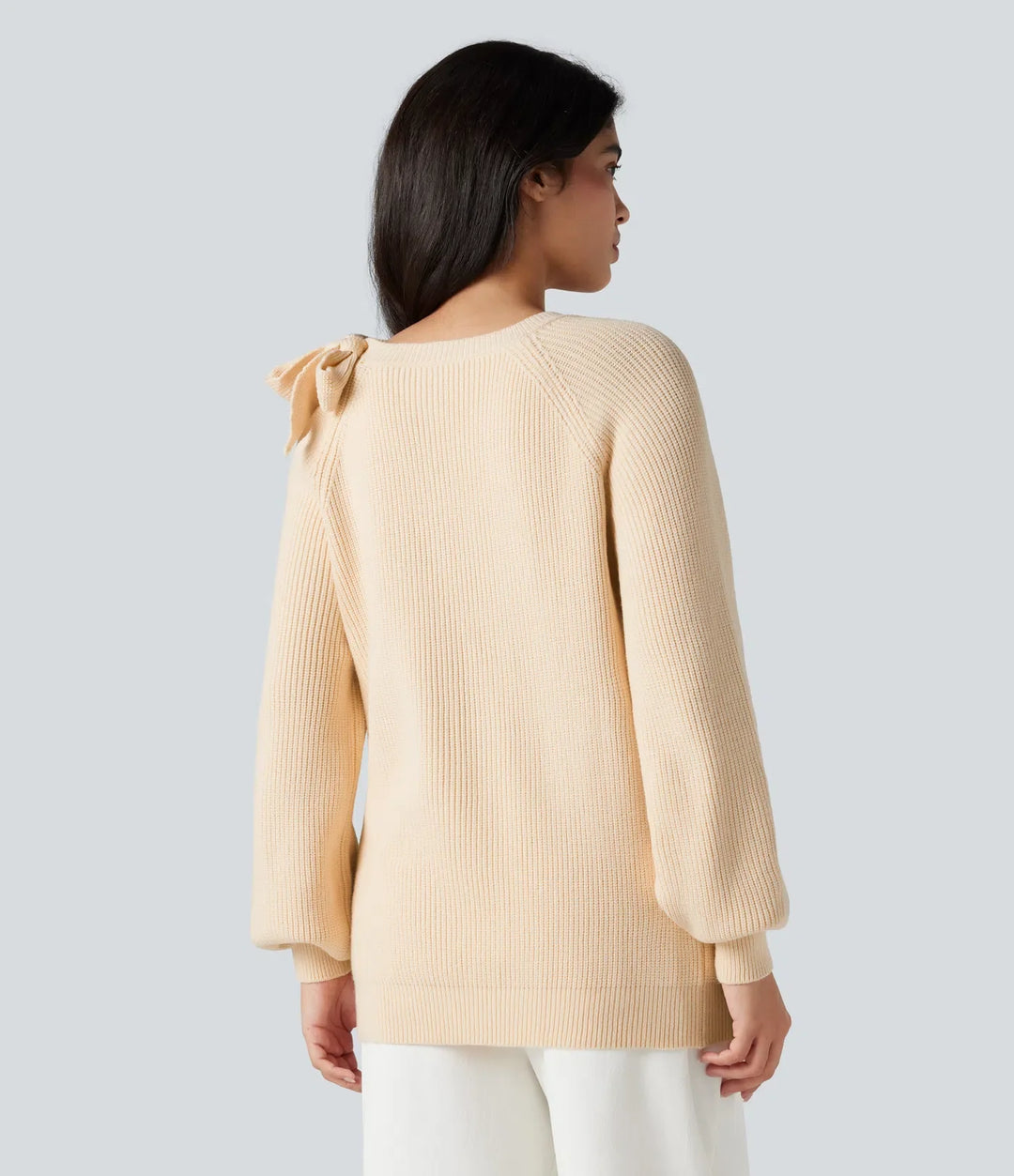 Round Neck Tie Side Long Sleeve Jumper Knit Casual Top