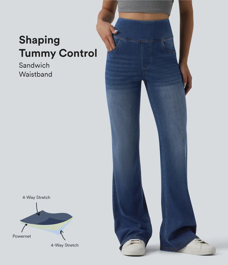 Halara Flex High Waisted Tummy Control Casual Flare Jeans with Pockets