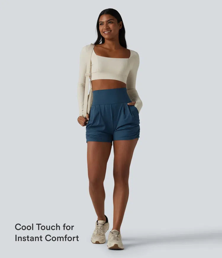 SoftlyZero Airy High Waisted Ruched InstantCool Yoga Shorts 3&
