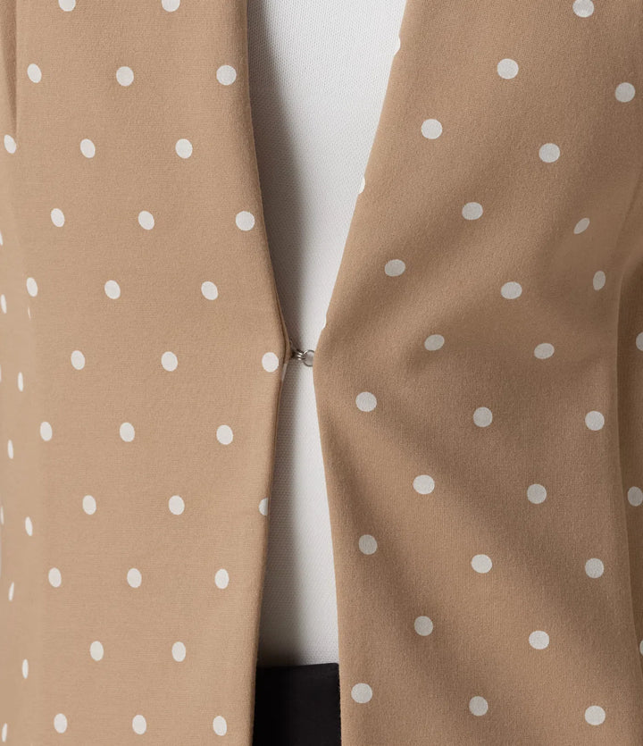 Round Neck Curved Hem Polka Dot Long Sleeve Work Blazer