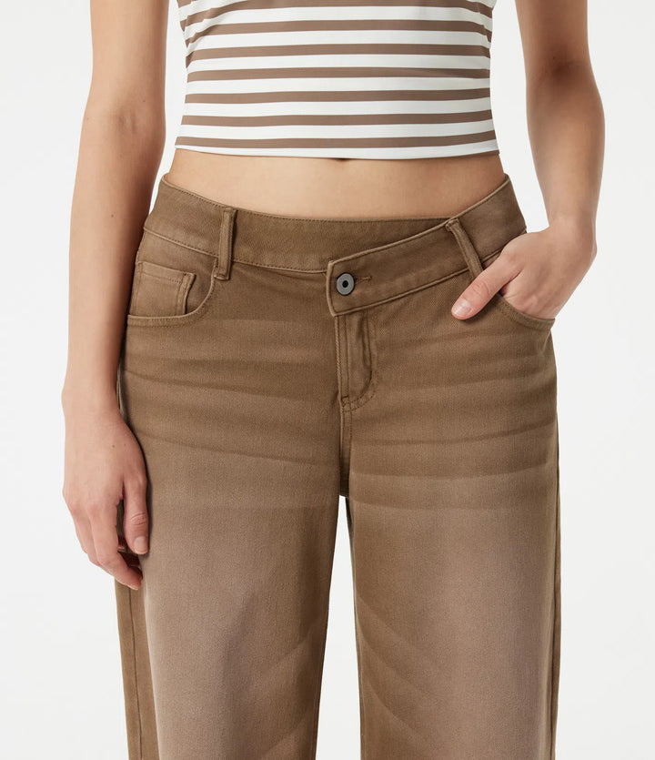 Halara Flex Asymmetric Low Rise Wide Leg colourful Washed Casual Jeans with Pockets