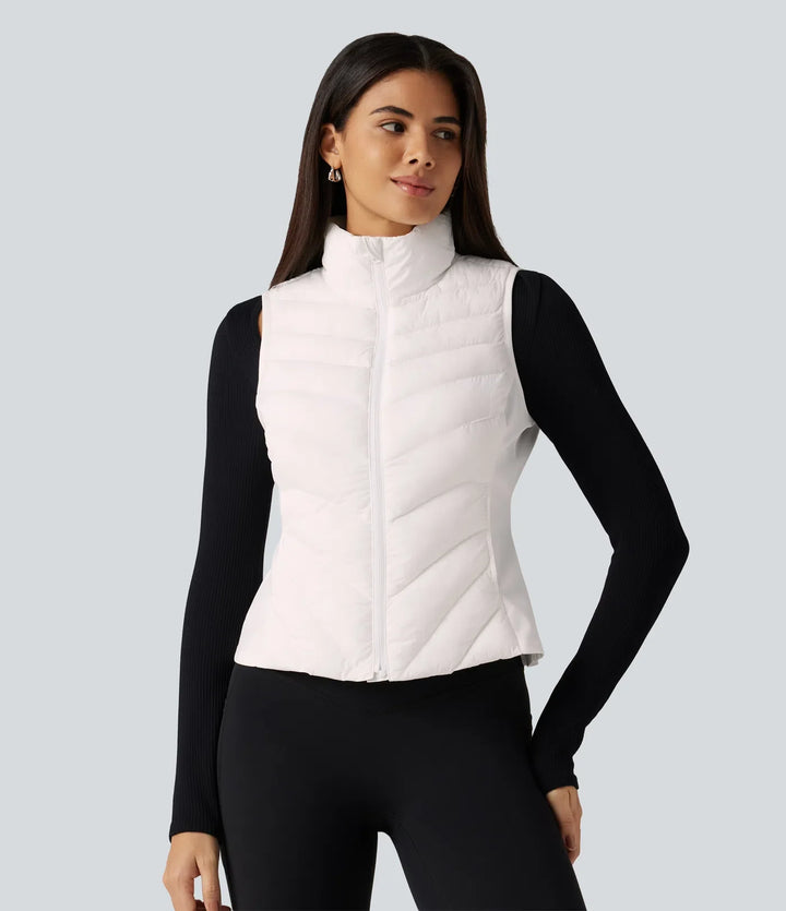 High Neck Slim Casual Padded Vest with Pockets