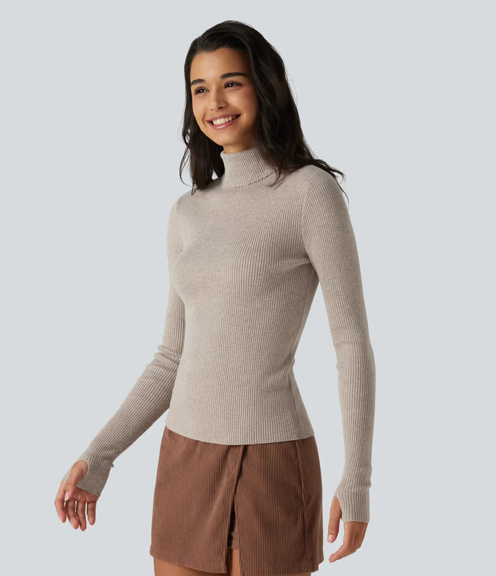 High Neck Long Sleeve Thumb Hole Work Jumper