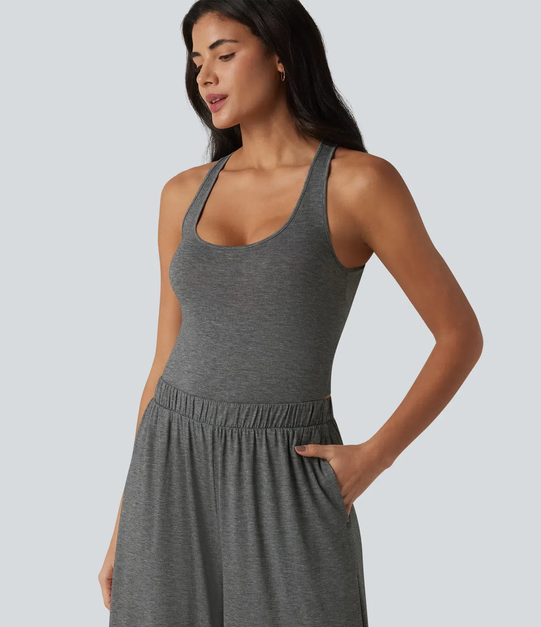 Crisscross Backless U-Neck Sleeveless Ruffle Hem Flowy Casual Jumpsuit with Pockets-Easy Peezy