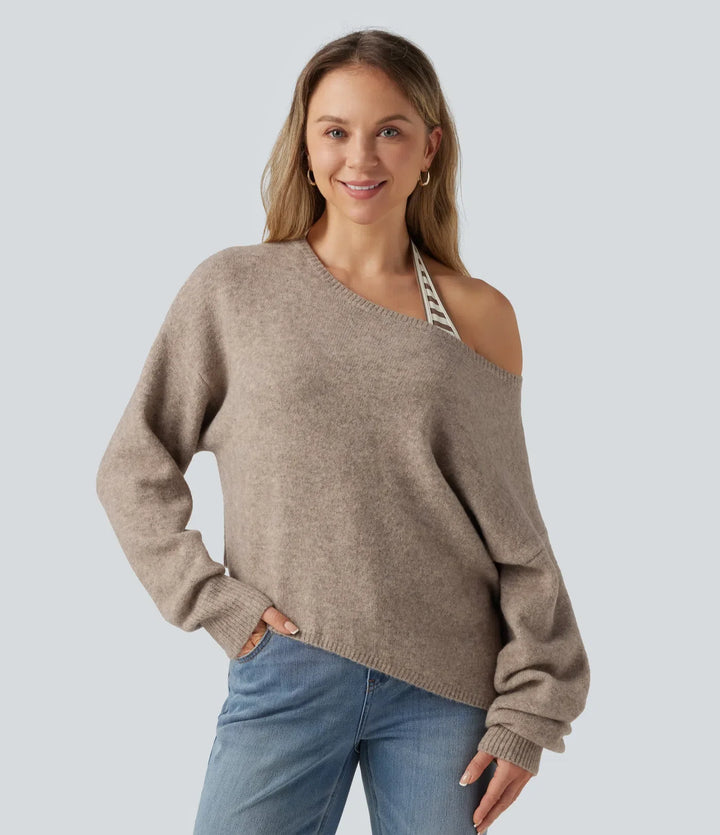 One Shoulder Long Sleeve Asymmetric Casual Jumper