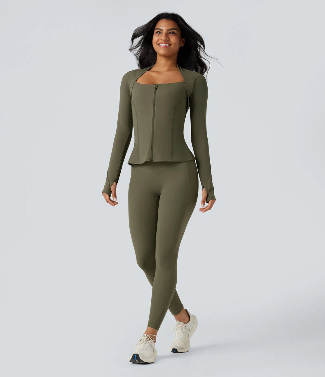 Halara UltraSculpt Push-Up Long Sleeve Thumb Hole Zipper Ruffle Hem Yoga Curvy Jacket