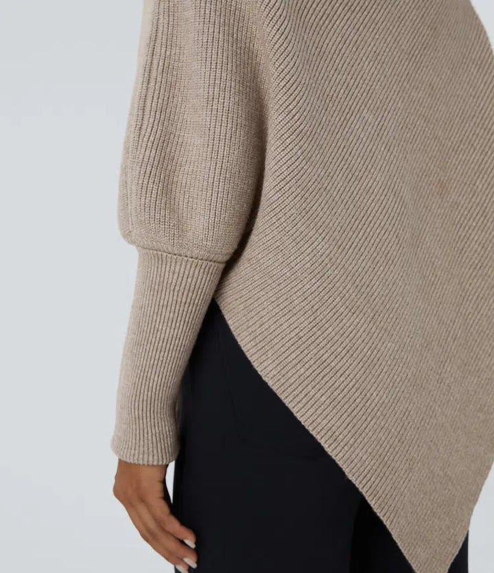 High Neck Long Sleeve Asymmetric Hem Work Jumper