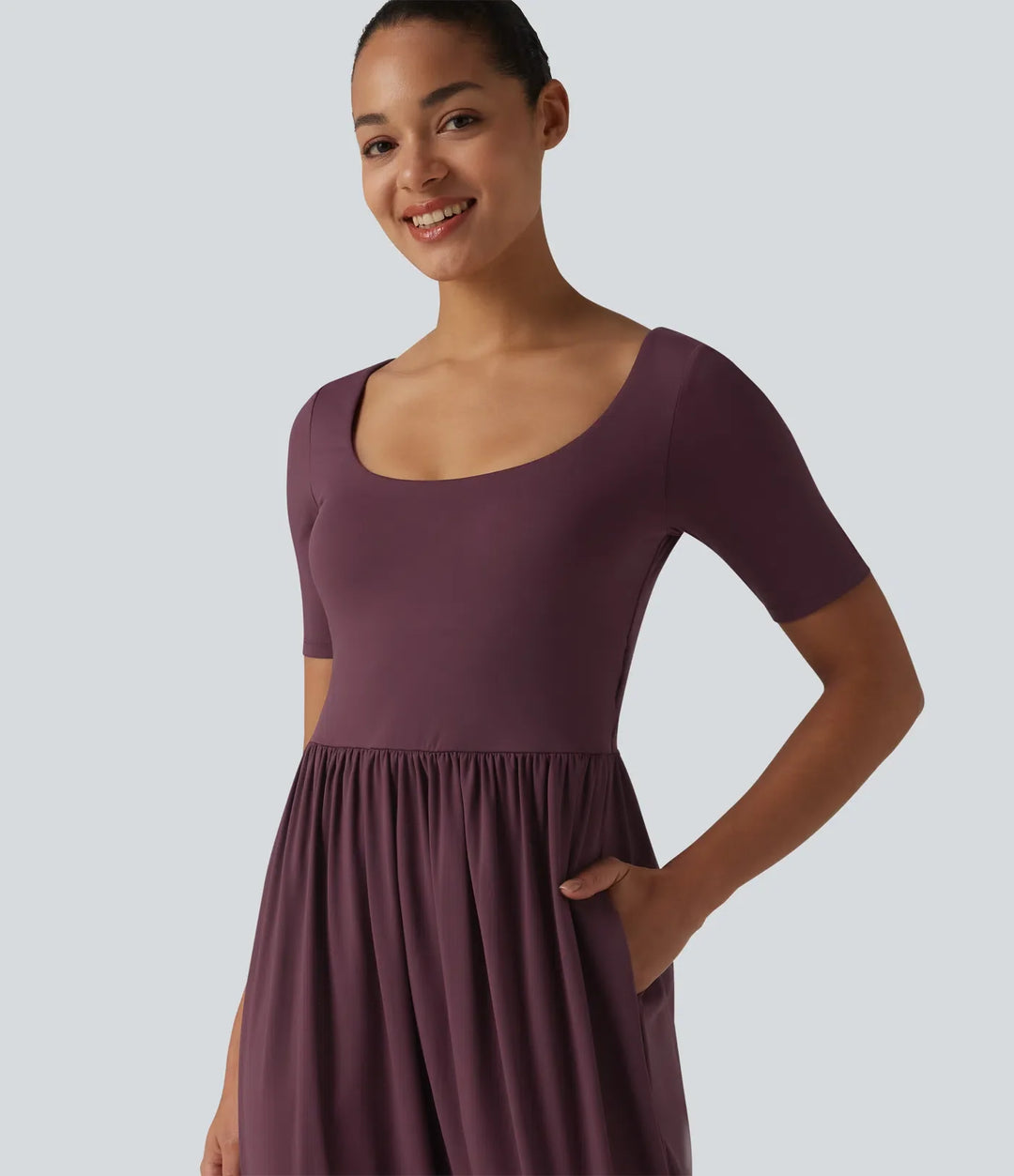 SoftlyZero Airy Scoop Neck Short Sleeve Built-in Bra InstantCool Casual Jumpsuit with Pockets-Easy Peezy Edition