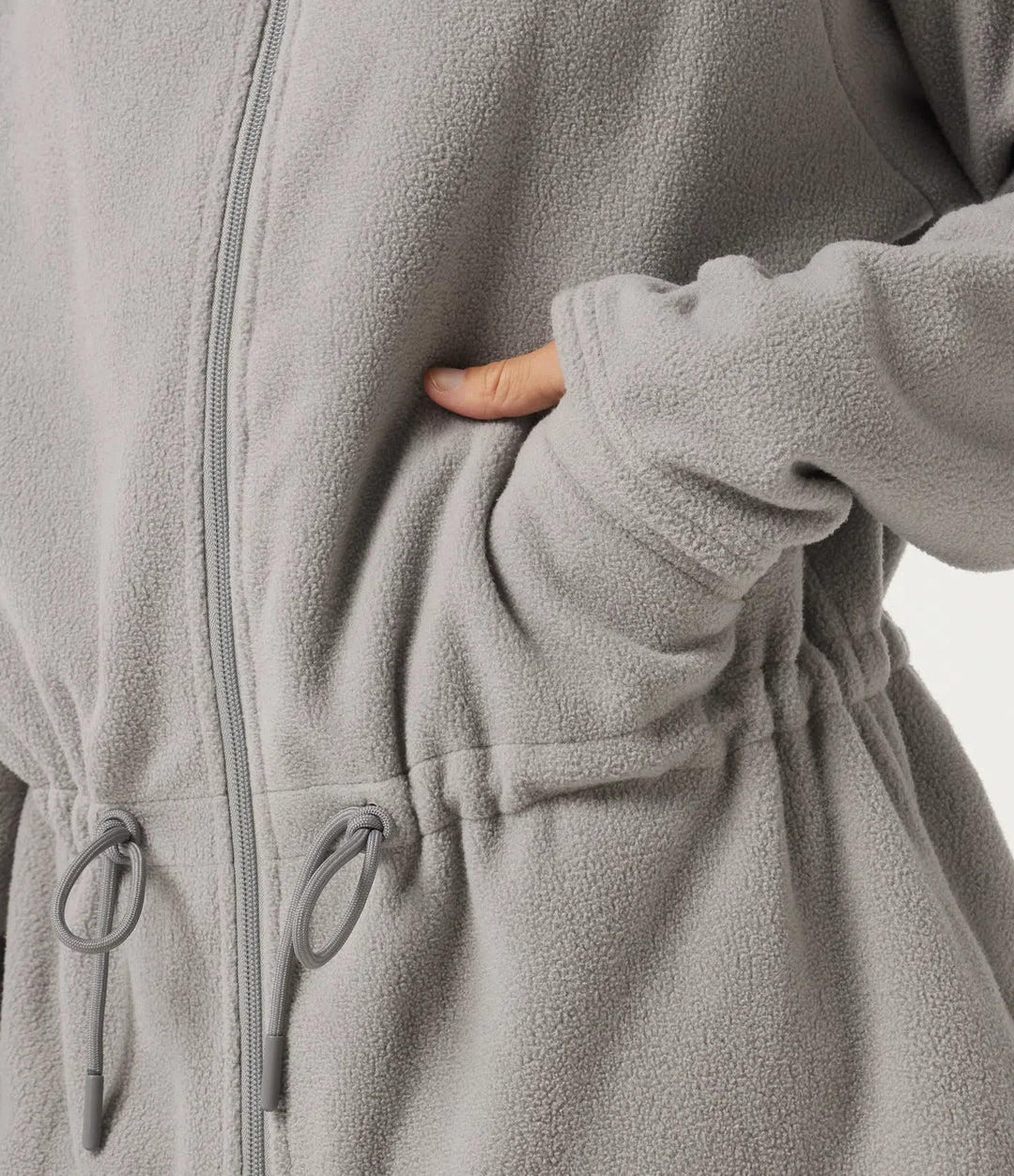 Hooded Long Sleeve Drawstring Curved Hem Fleece Casual Coat with Pockets