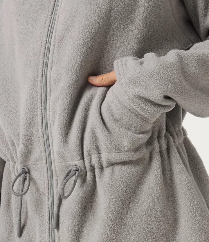 Hooded Long Sleeve Drawstring Curved Hem Fleece Casual Coat with Pockets