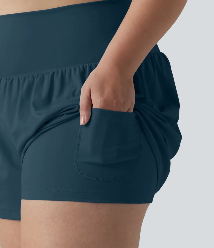 Super High Waisted Back Pocket &amp; Side Hidden Pocket 2-in-1 Yoga Plus Size Shorts 4&