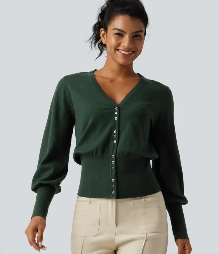 V Neck Bishop Long Sleeve Work Cardigan