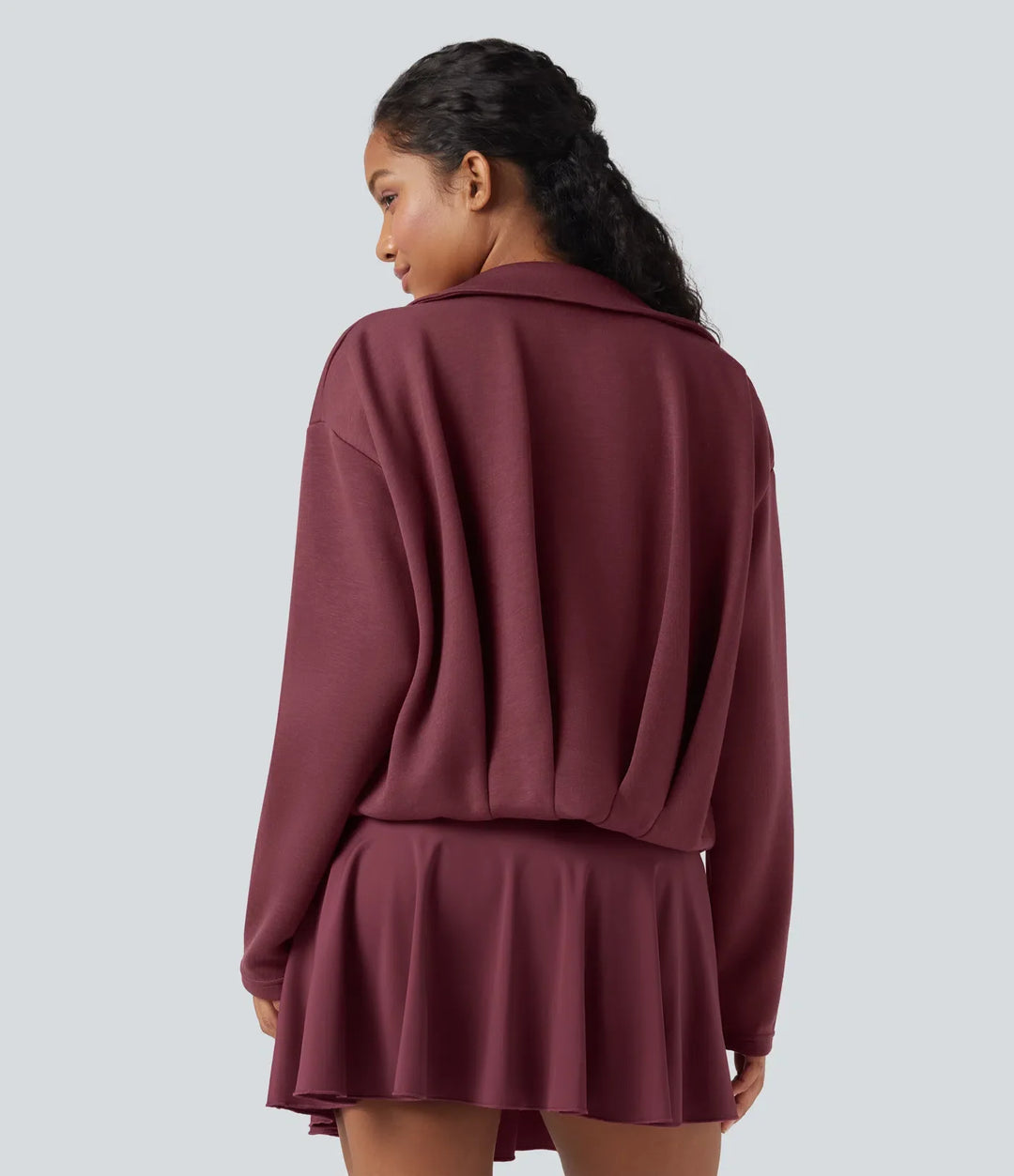 SpacerTek Collar Long Sleeve Pleated Zip Fly Casual Jacket