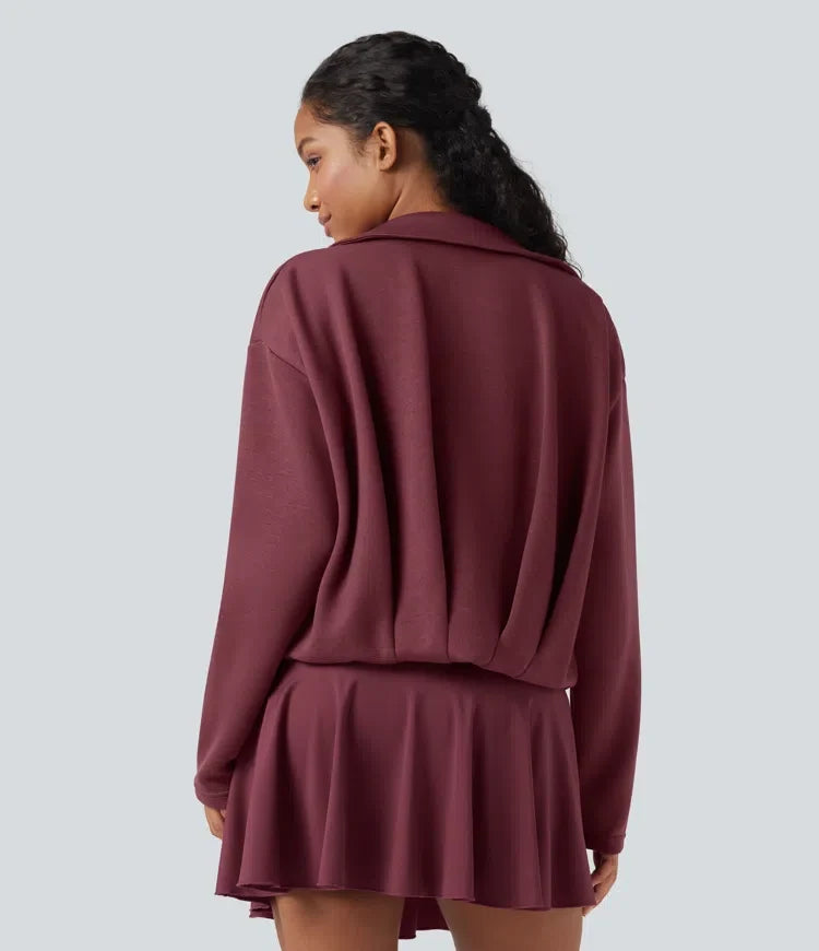 SpacerTek Collar Long Sleeve Pleated Zip Fly Casual Jacket