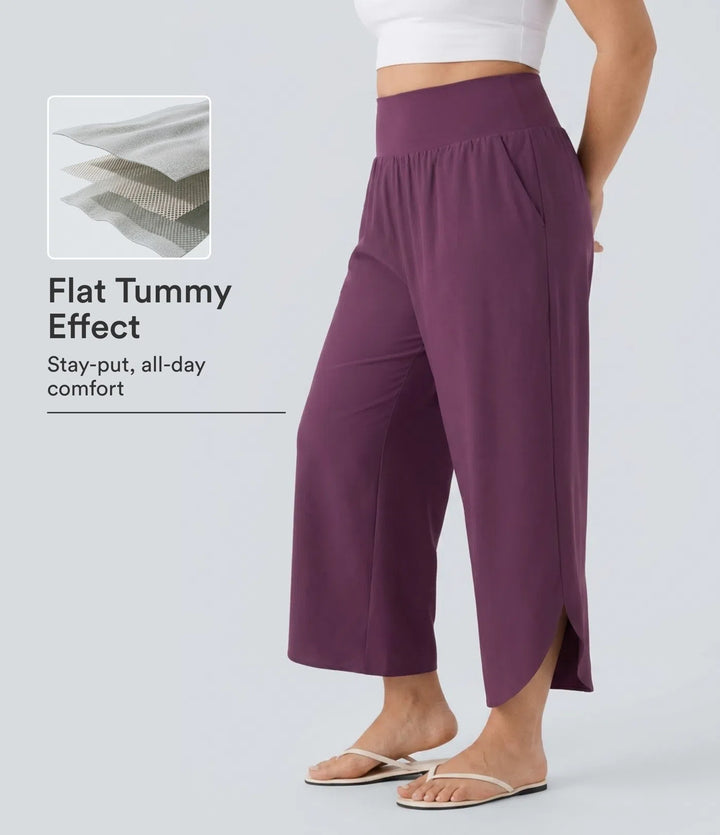 Plus Size Breezeful High Waisted Tummy Control Hem Quick Dry Trousers with Pockets
