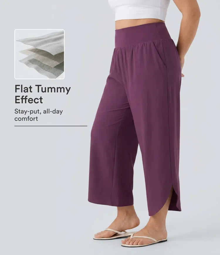 Plus Size Breezeful High Waisted Tummy Control Hem Quick Dry Trousers with Pockets