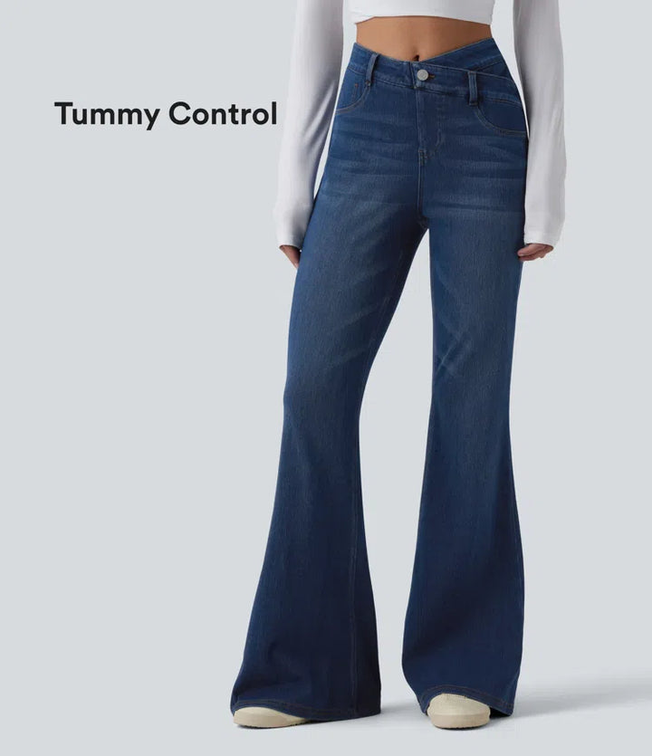 Halara Flex High Waisted Crossover Tummy Control Bootcut Casual Jeans with Pockets