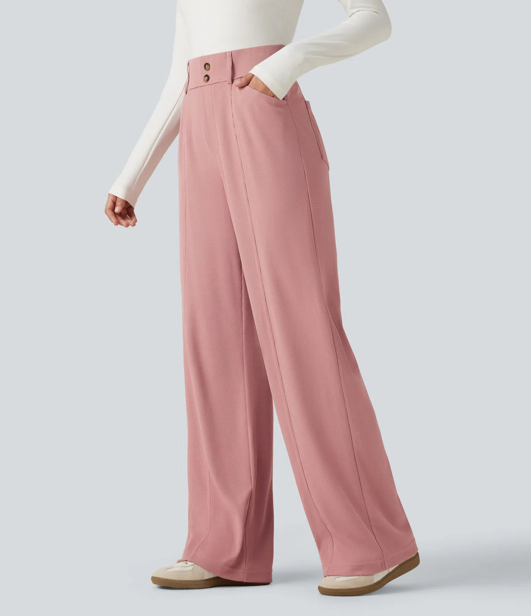 Halara Flex High Waisted Straight Leg Waffle Work Trousers with Pockets
