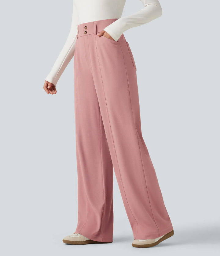 Halara Flex High Waisted Straight Leg Waffle Work Trousers with Pockets