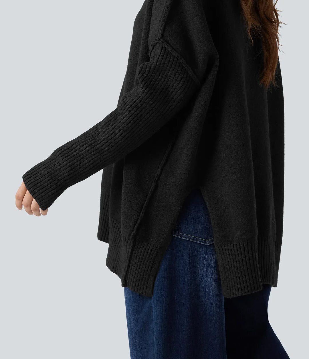 V-neck Reglan Long Sleeve Relaxed Fit Casual Jumper