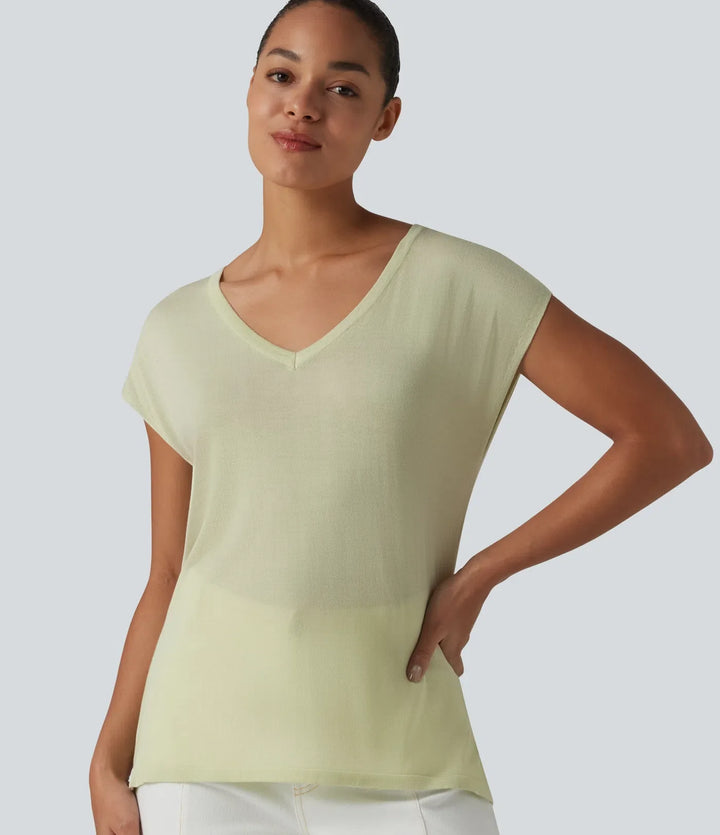 V Neck Short Sleeve Work Jumper