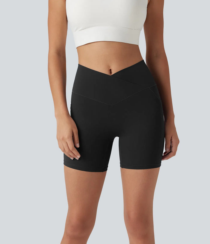 SoftlyZero High Waisted Crossover Yoga Biker Shorts 5&