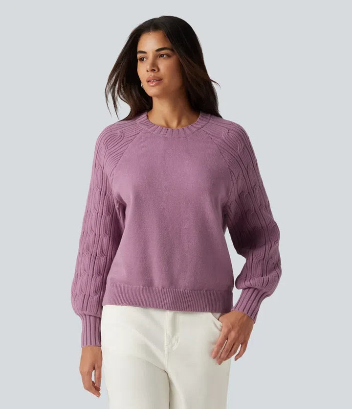 Round Neck Long Sleeve Slit Hem Casual Jumper