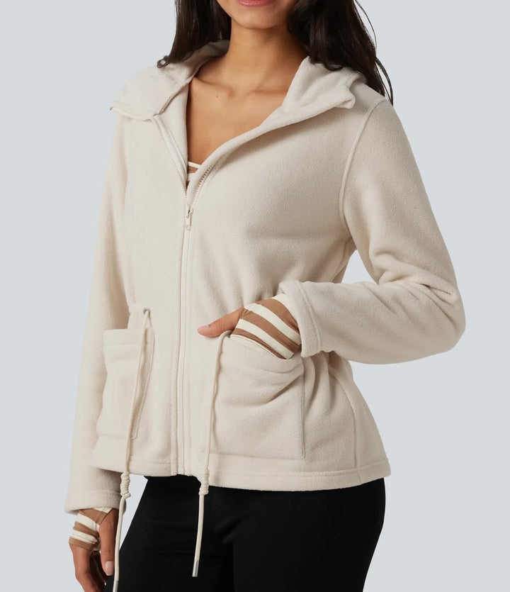 Hooded Drawstring Long Sleeve Casual Sherpa Jacket with Pockets