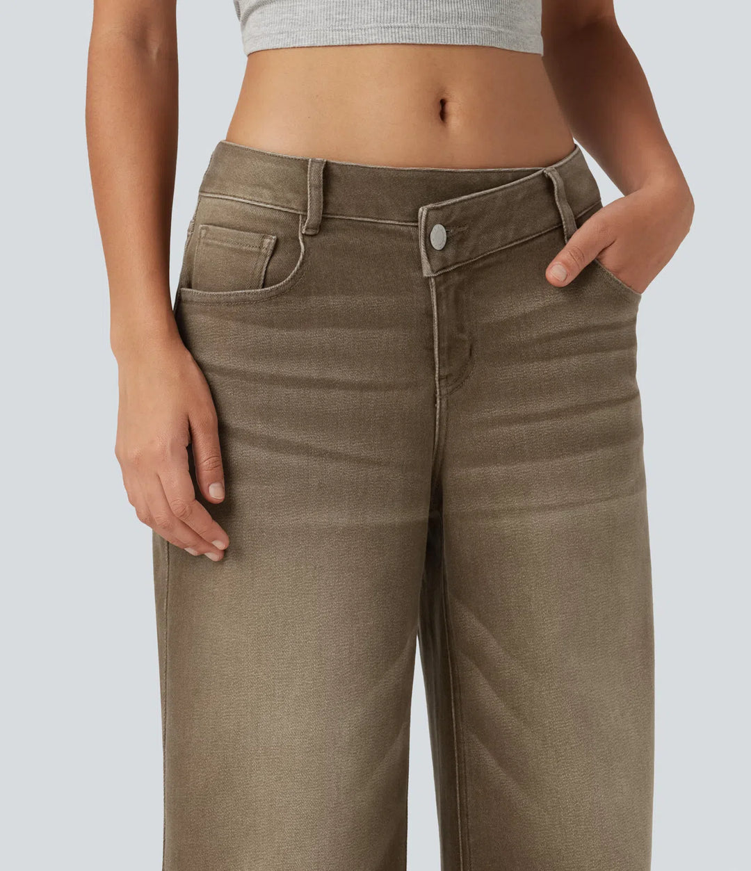 Low Rise Asymmetric Wide Leg colourful Casual Jeans with Pockets