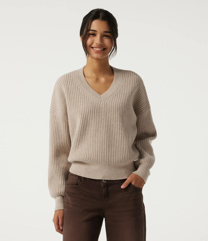V Neck Dropped Shoulder Long Sleeve Casual Jumper