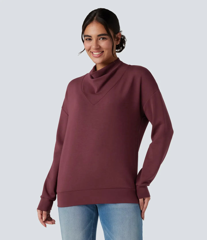 SpacerTek Cowl Neck Long Sleeve Casual Sweatshirt