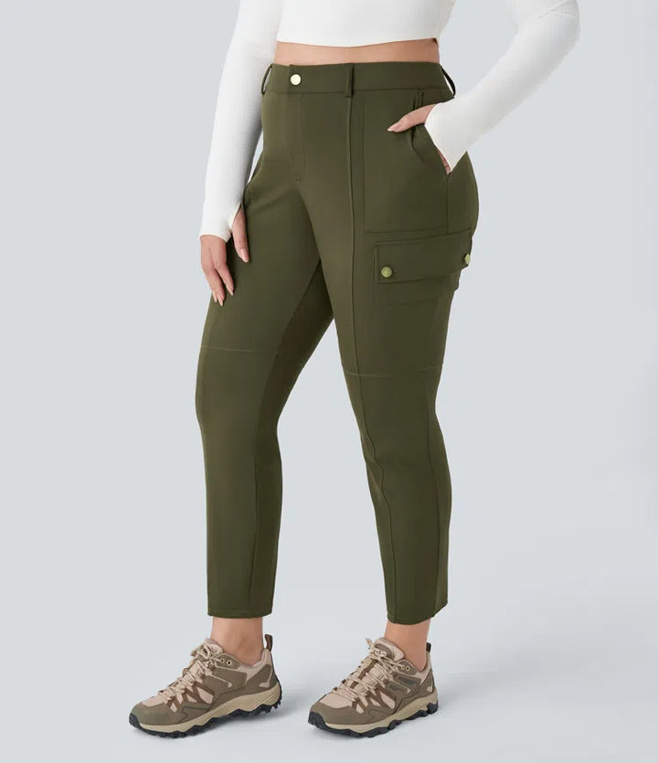 DayStretch High Waisted Zipper Pockets Solid Slim Hiking Plus Size Cargo Trousers