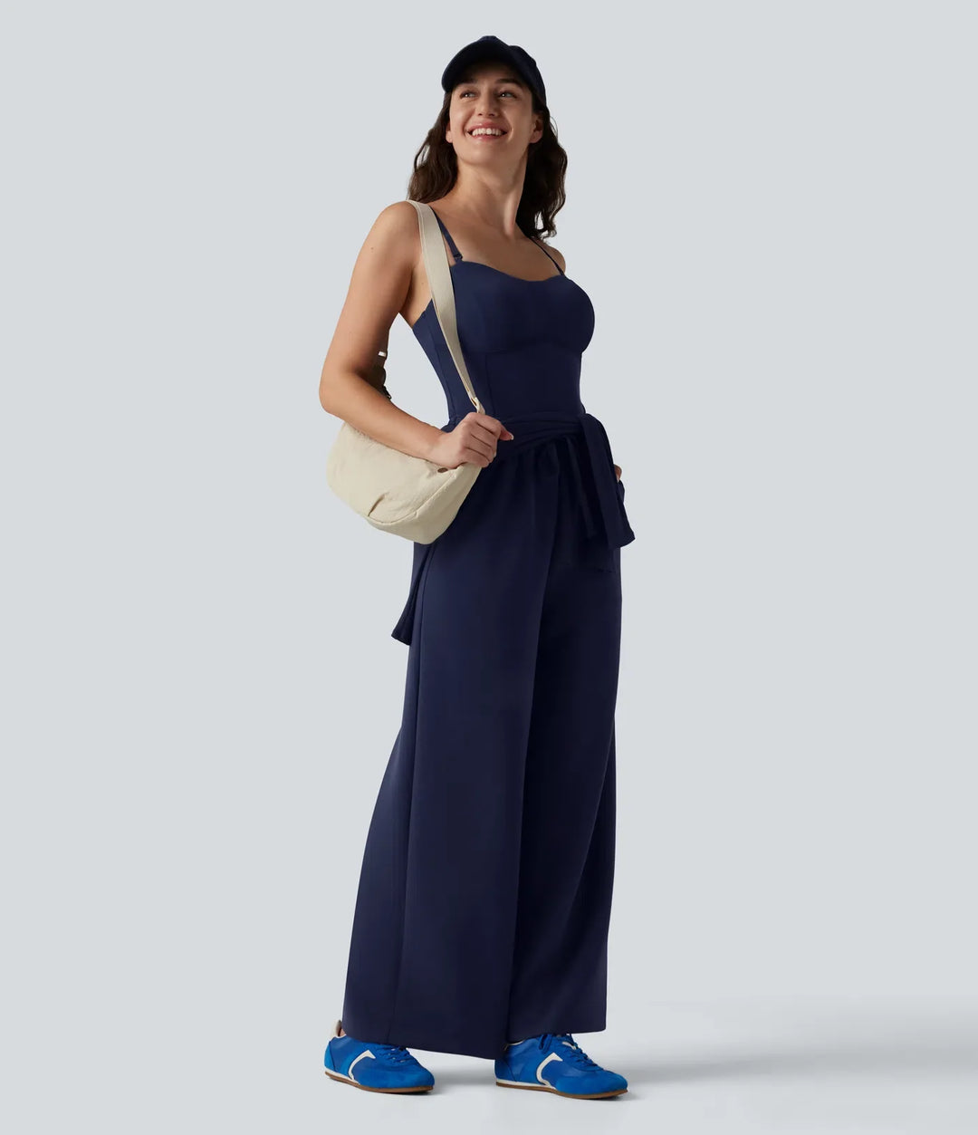 SpacerTek Removable Straps Drawstring Built-in Bra Casual Jumpsuit with Pockets-Easy Peezy