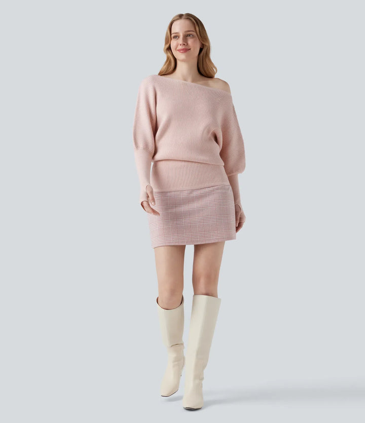 One Shoulder Long Sleeve Thumb Hole Casual Jumper