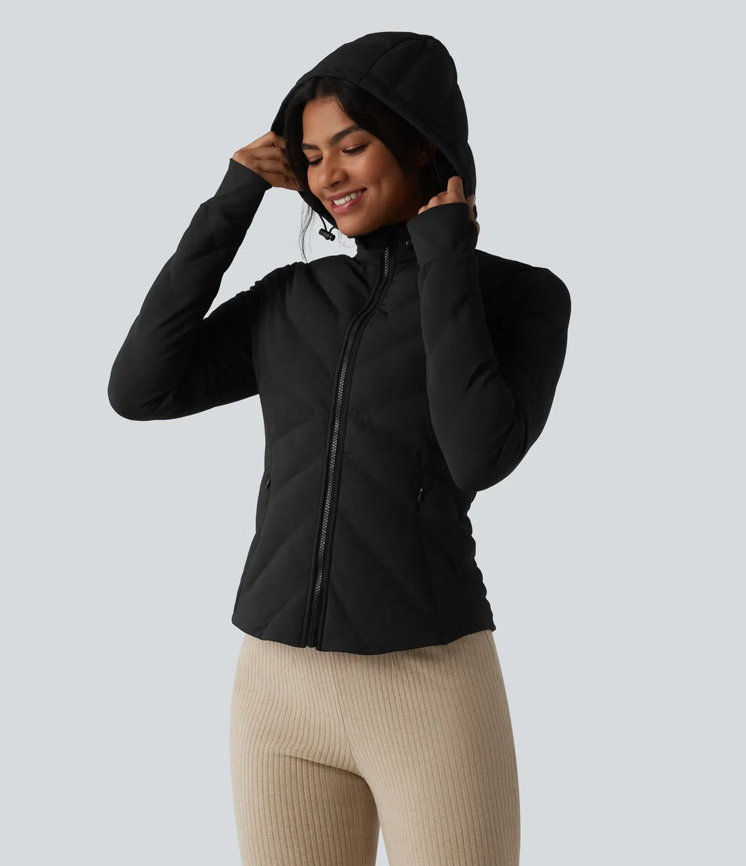PuffFlex Stand Collar Long Sleeve Thumb Hole Casual Padded Jacket with Pockets