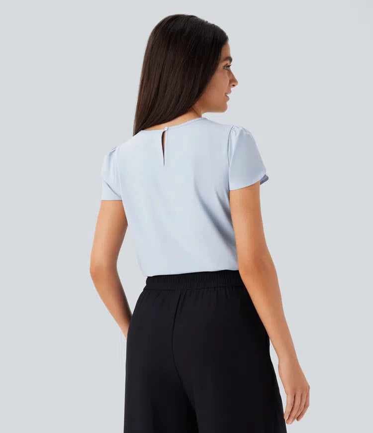 Breezeful Round Neck Short Sleeve Keyhole Back Quick Dry Work Top
