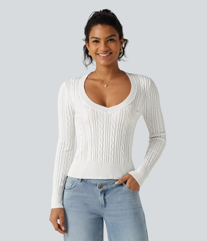 V Neck Long Sleeve Casual Jumper