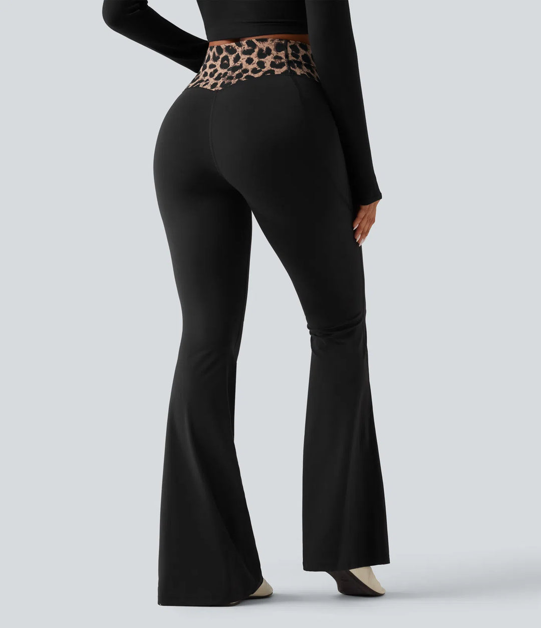 Halara UltraSculpt Leopard Print High Waisted Crossover InstantCool Casual Flare Trousers with Pockets