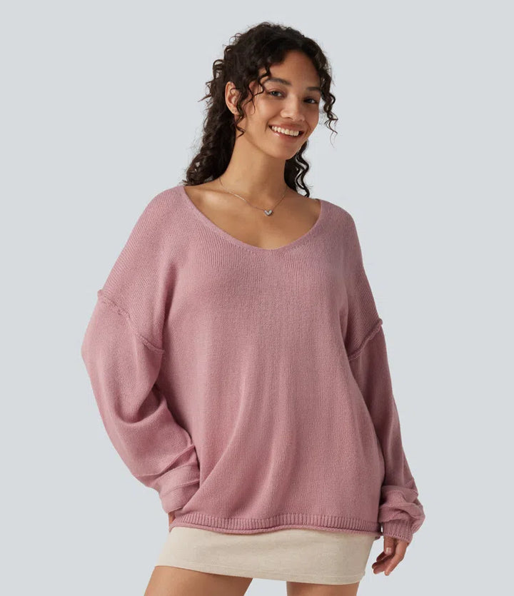 V Neck Long Sleeve Casual Jumper