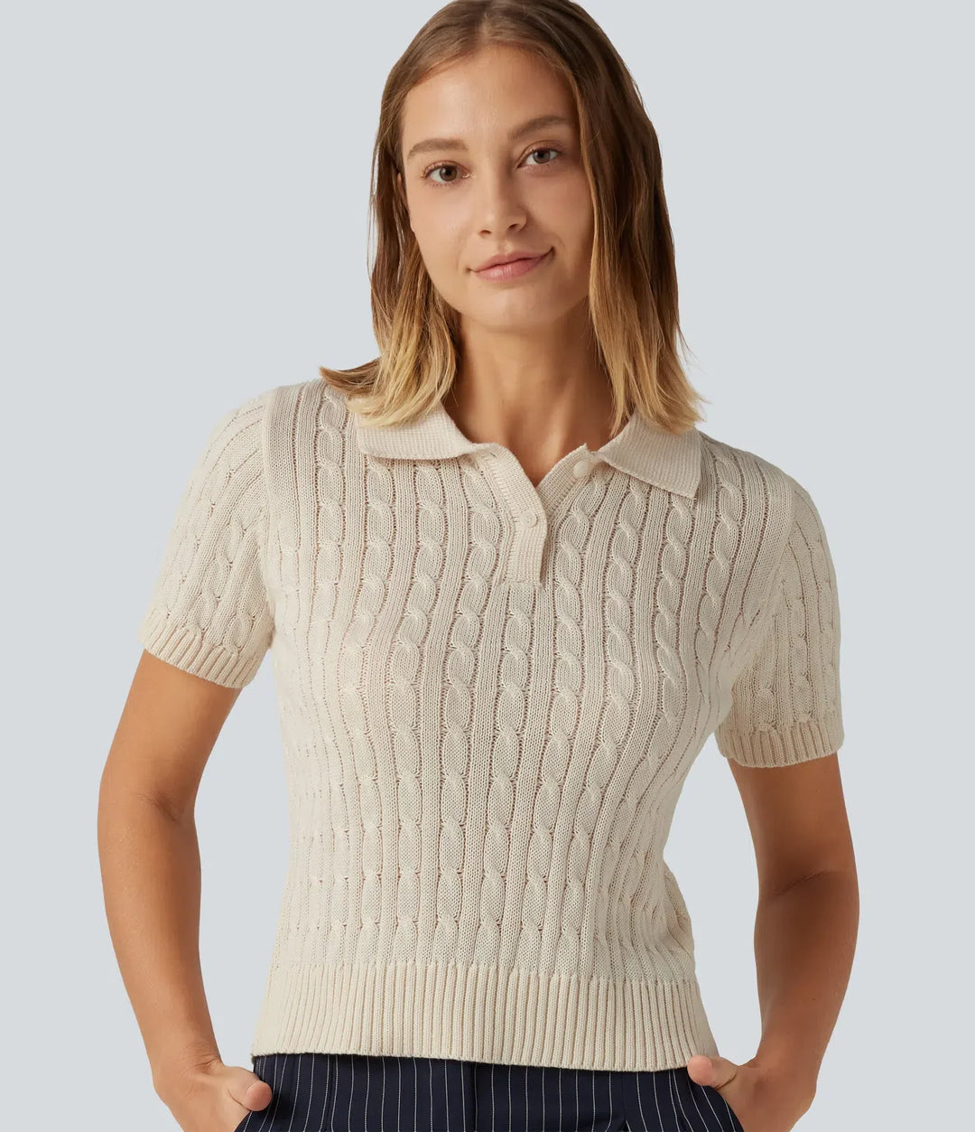 Polo Short Sleeve Cable Knit Work Jumper