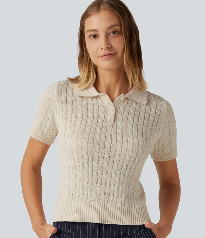 Polo Short Sleeve Cable Knit Work Jumper