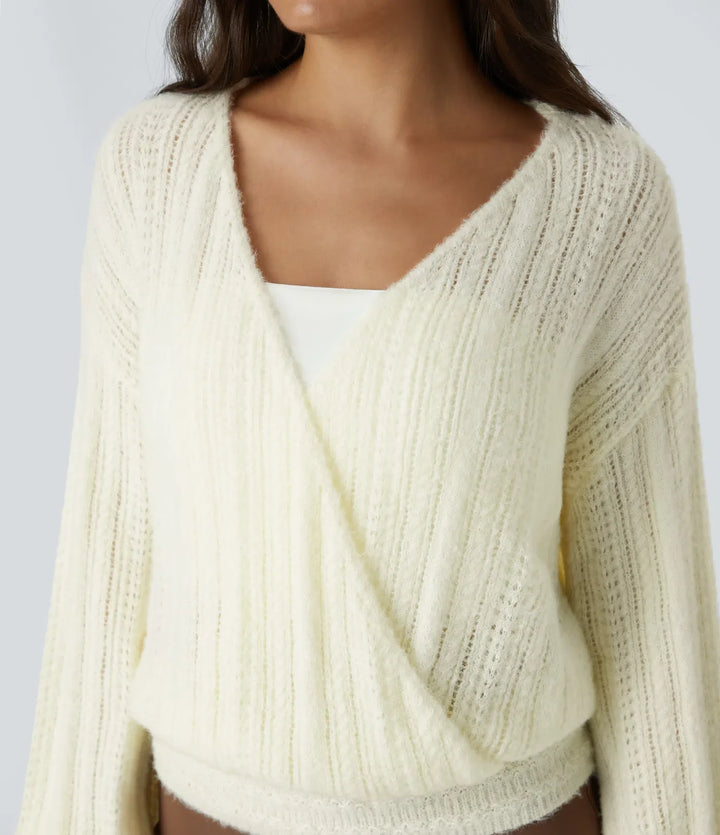 Sheer V Neck Long Sleeve Work Jumper-Front and Back Wearable