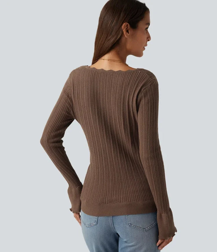 Square Neck Long Sleeve Casual Jumper